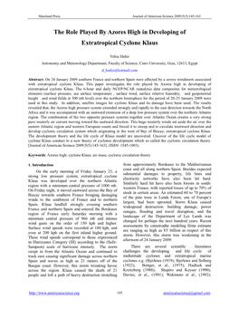 The Role Played by Azores High in Developing of Extratropical Cyclone Klaus