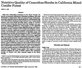 Nutritive Quality of Ceanothus Shrubs Conifer Forest