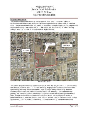 Project Narrative Saddle Gulch Subdivision 628 31 ½ Road Major Subdivision Plan