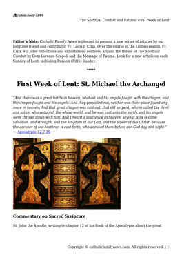 The Spiritual Combat and Fatima: First Week of Lent