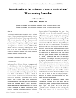 From the Tribe to the Settlement - Human Mechanism of Tibetan Colony Formation
