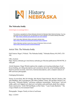 The Nebraska Soddy Article Title