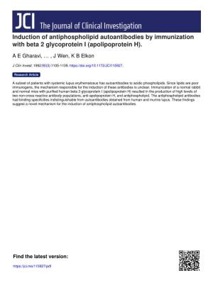 Induction of Antiphospholipid Autoantibodies by Immunization with Beta 2 Glycoprotein I (Apolipoprotein H)