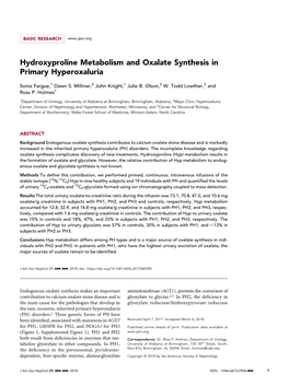 Hydroxyproline Metabolism and Oxalate Synthesis in Primary Hyperoxaluria