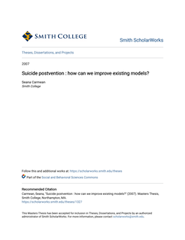 Suicide Postvention : How Can We Improve Existing Models?