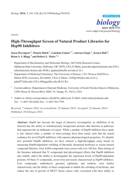High-Throughput Screen of Natural Product Libraries for Hsp90 Inhibitors