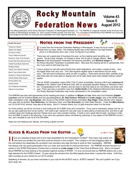 August 2012 Page Rocky Mountain Federation News—August 2012 Page