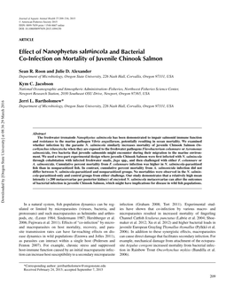 Effect of Nanophyetus Salmincola and Bacterial Co-Infection on Mortality of Juvenile Chinook Salmon