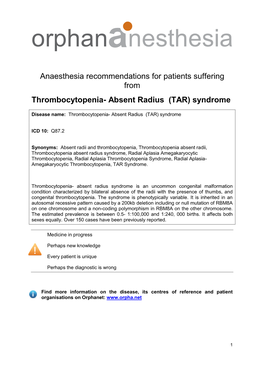 Absent Radius (TAR) Syndrome