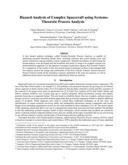Hazard Analysis of Complex Spacecraft Using Systems- Theoretic Process Analysis *