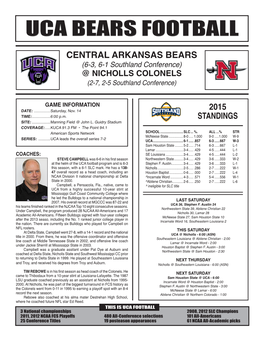 CENTRAL ARKANSAS BEARS (6-3, 6-1 Southland Conference) @ NICHOLLS COLONELS (2-7, 2-5 Southland Conference)