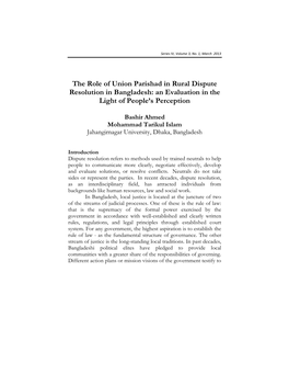 The Role of Union Parishad in Rural Dispute Resolution in Bangladesh: an Evaluation in the Light of People’S Perception