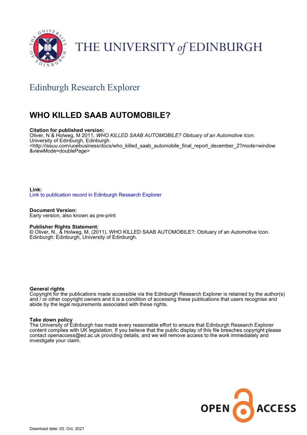WHO KILLED SAAB AUTOMOBILE?: Obituary of an Automotive Icon