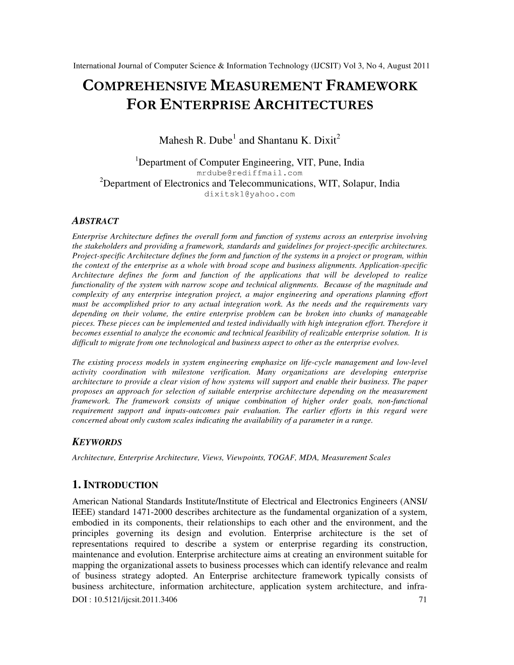 Comprehensive Measurement Framework for Enterprise Architectures