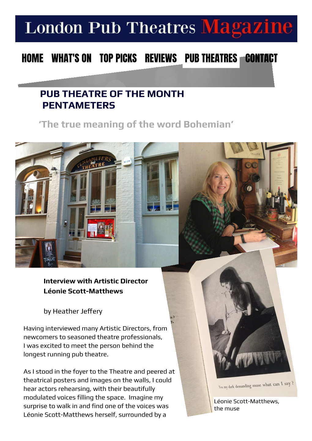 PUB THEATRE of the MONTH PENTAMETERS 'The True Meaning of the Word Bohemian' HOME WHAT's on TOP PICKS REVIEWS