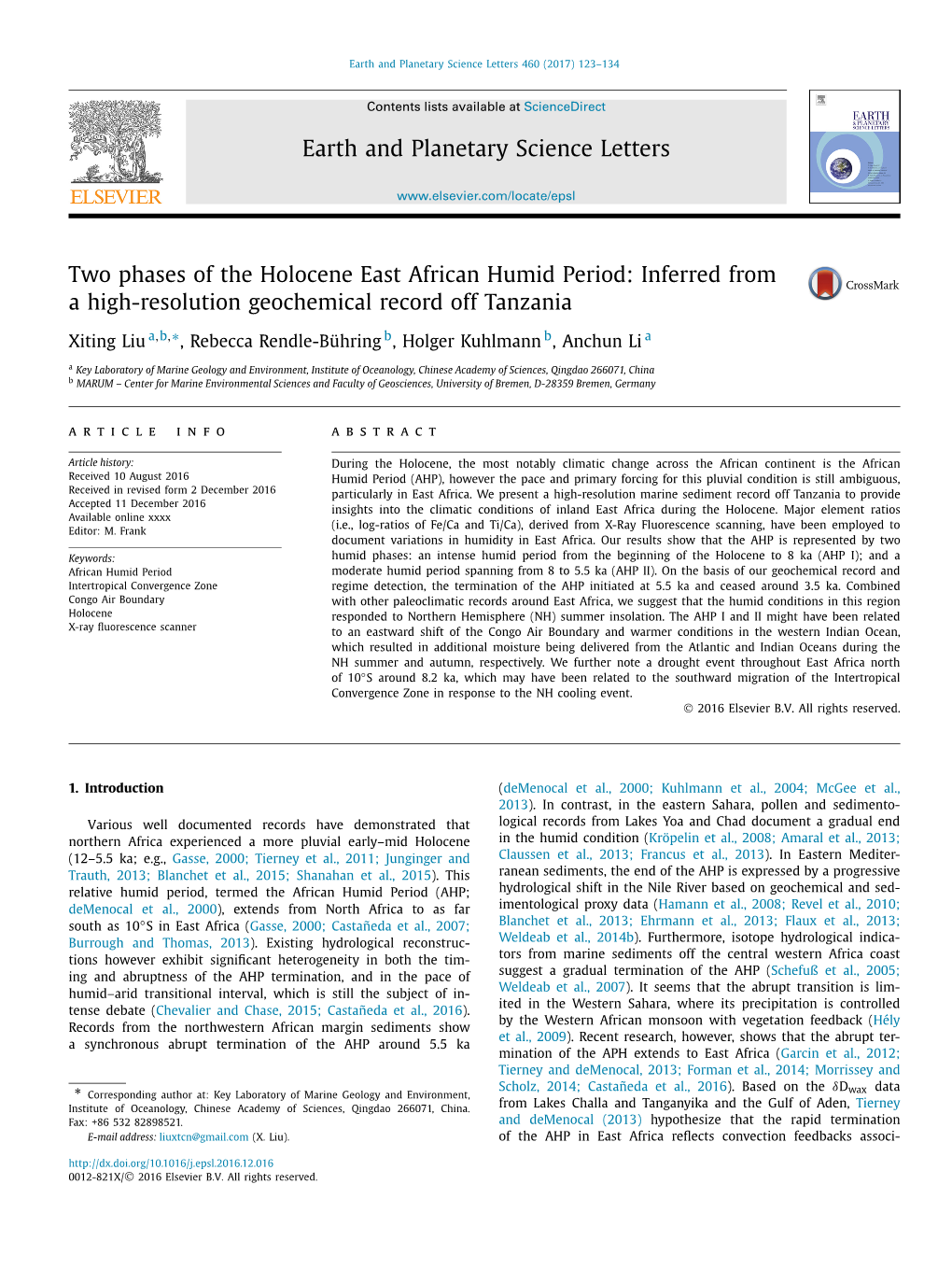 Two Phases of the Holocene East African Humid Period: Inferred From