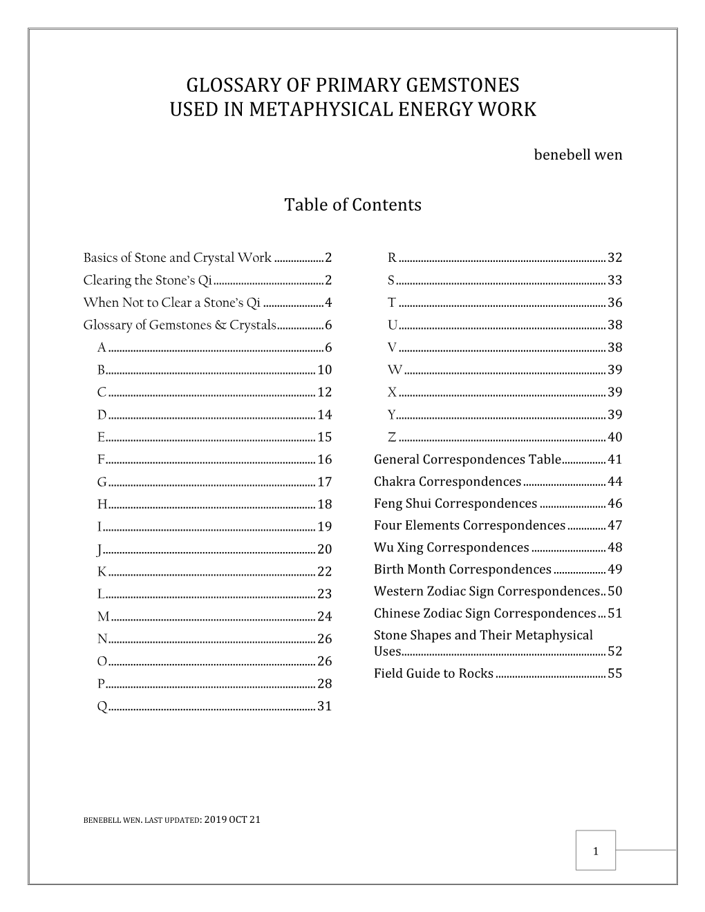 Glossary of Gemstone and Crystal Correspondences