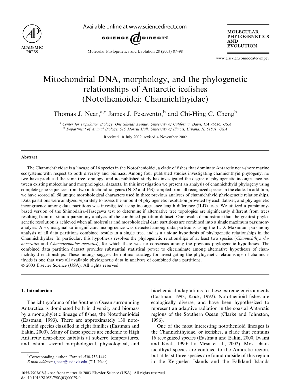 Mitochondrial DNA, Morphology, and the Phylogenetic Relationships of Antarctic Icefishes