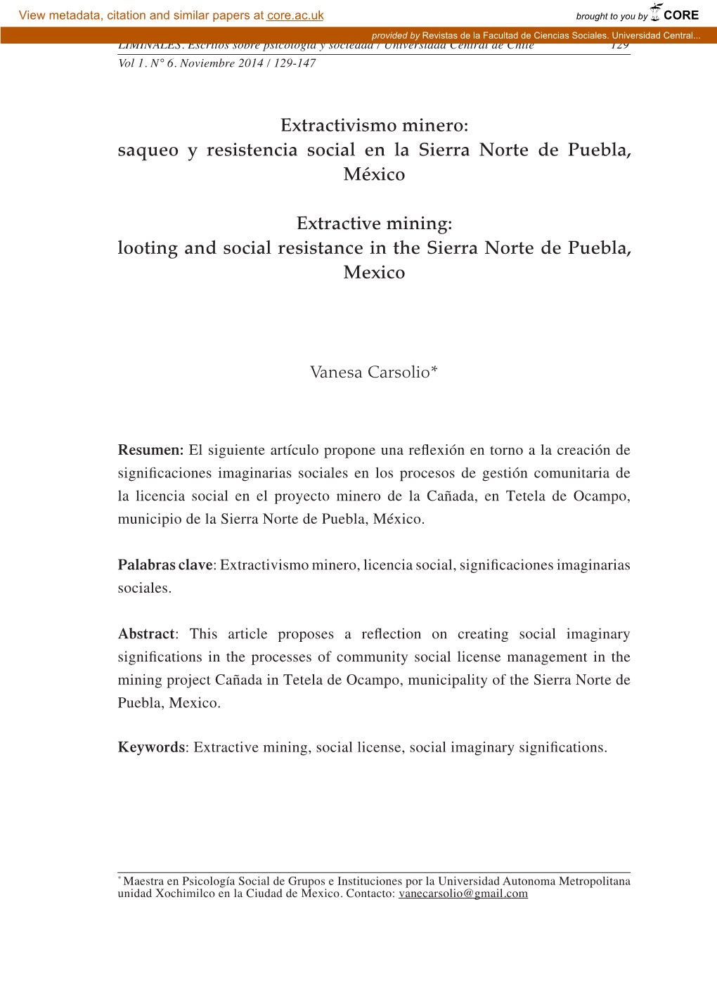 Extractivismo Minero: Saqueo Y Resistencia Social En La Sierra Norte De Puebla, México