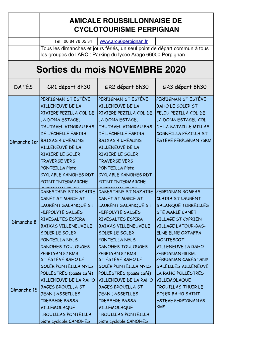 Sorties Du Mois NOVEMBRE 2020