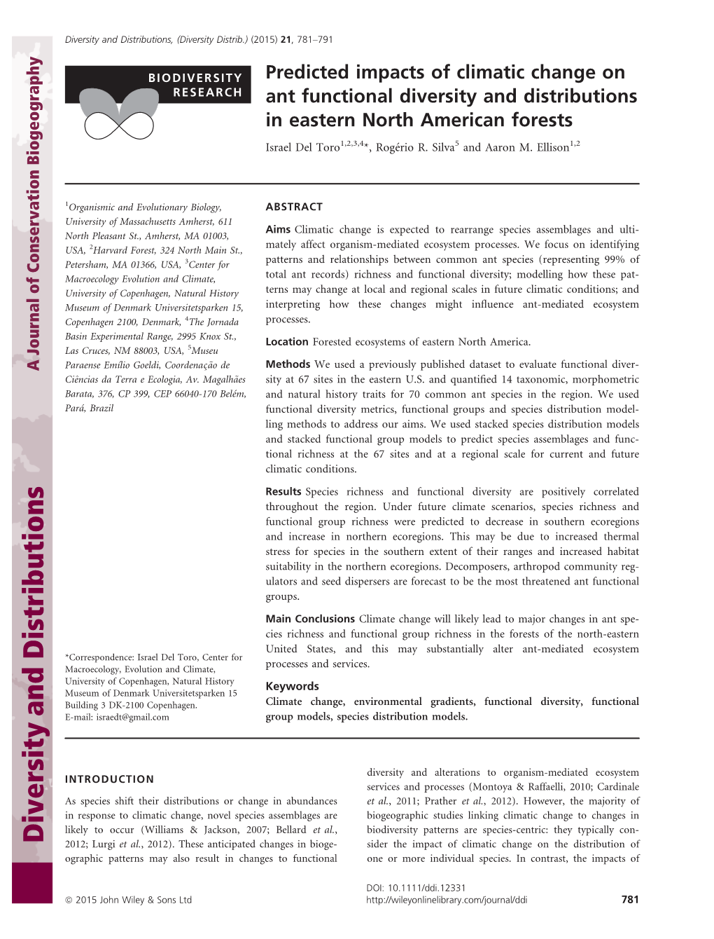 Predicted Impacts of Climatic Change on Ant Functional Diversity And