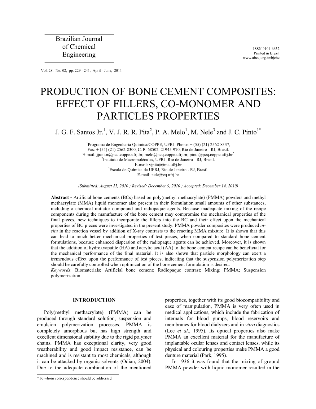 Production of Bone Cement Composites: Effect of Fillers, Co-Monomer and Particles Properties