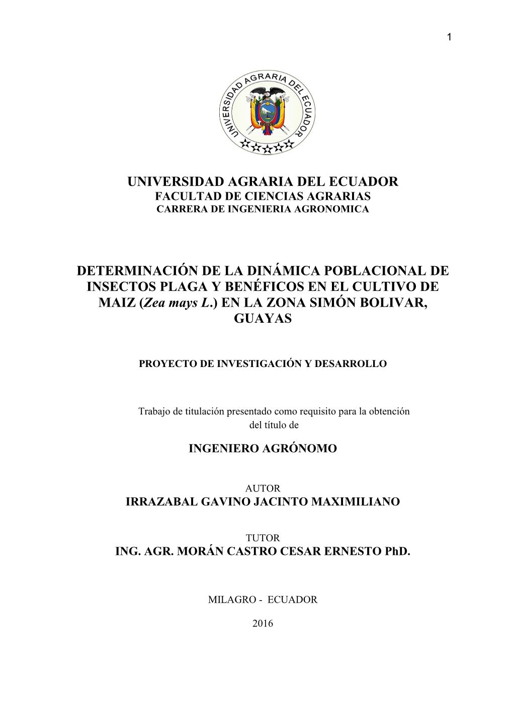 Universidad Agraria Del Ecuador Determinación De