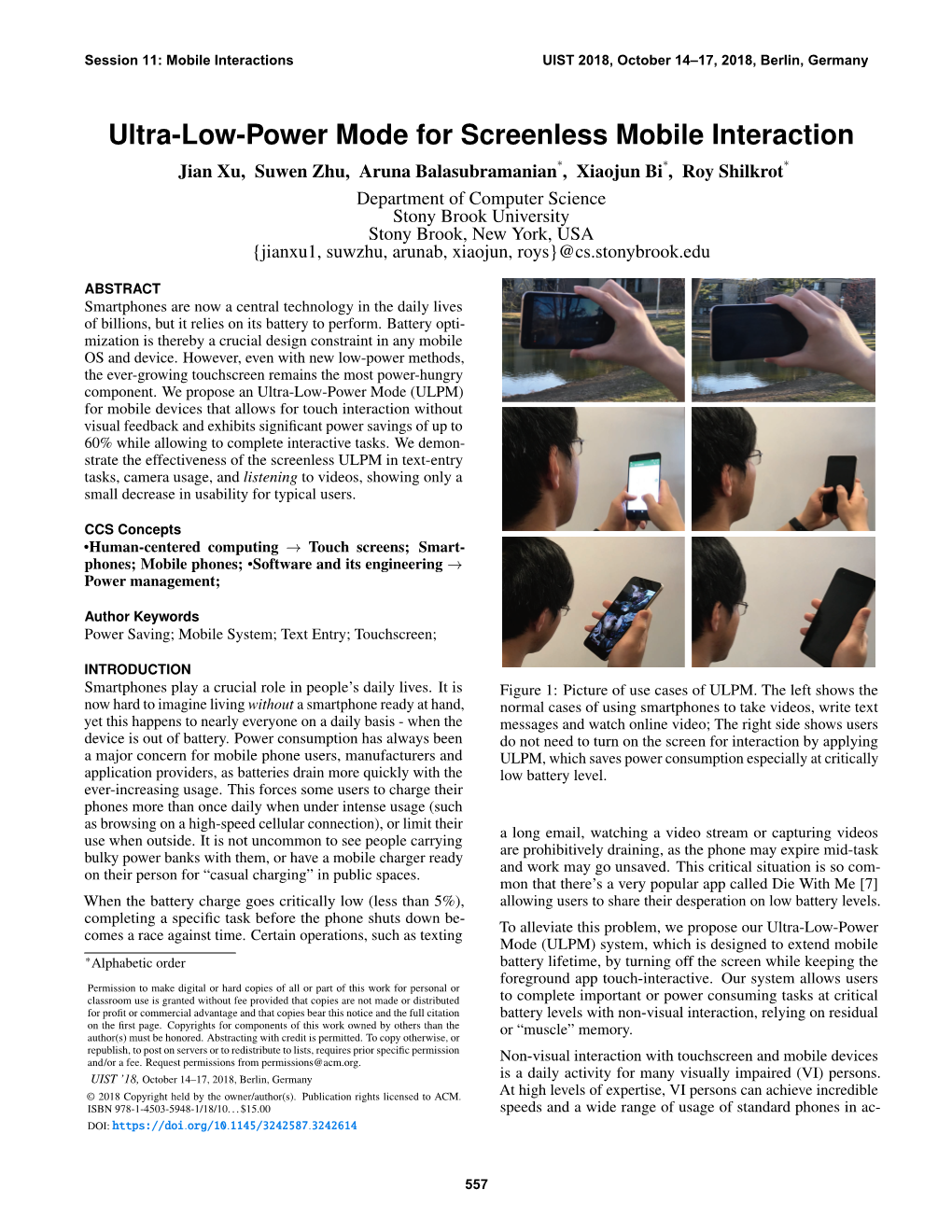 Ultra-Low-Power Mode for Screenless Mobile Interaction