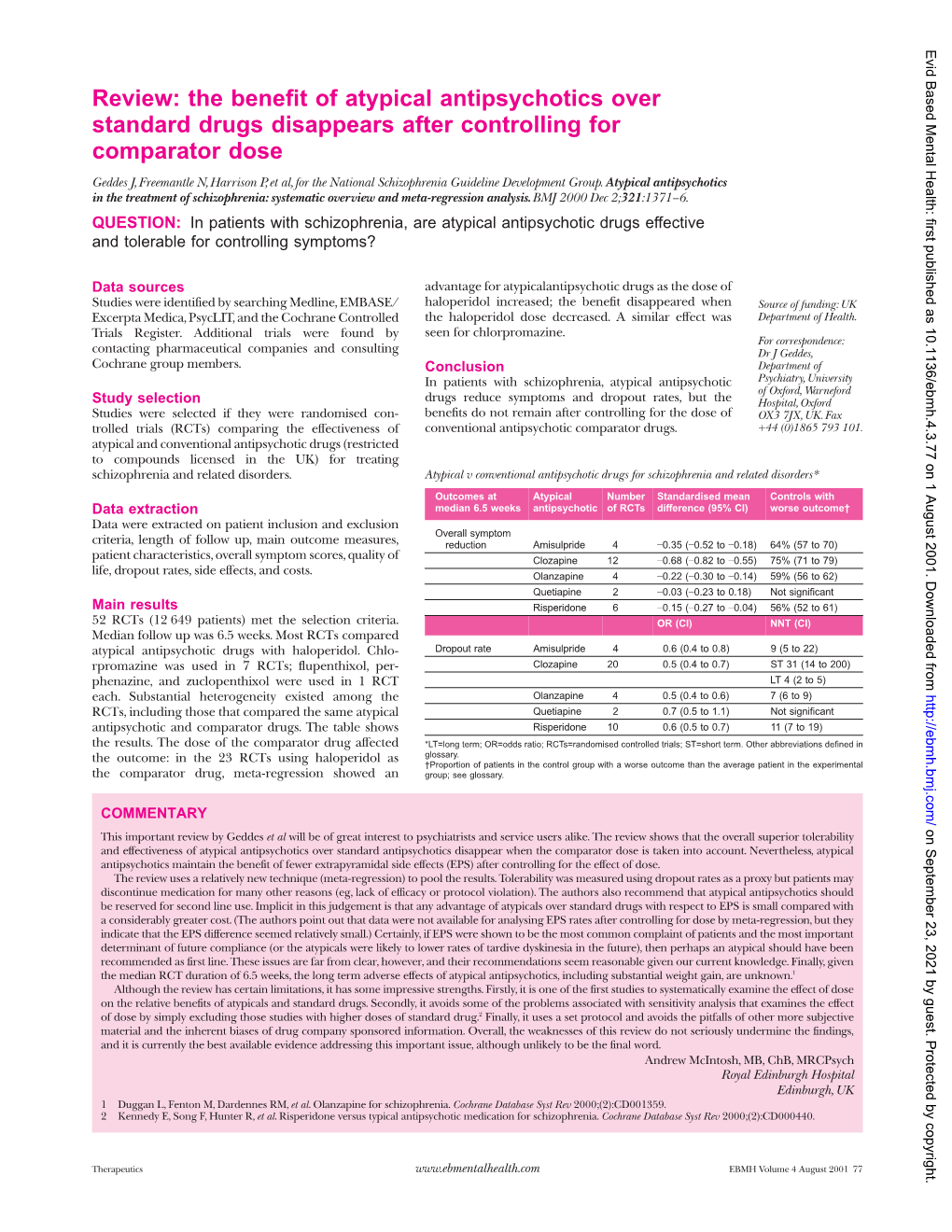 The Benefit of Atypical Antipsychotics Over Standard Drugs Disappears