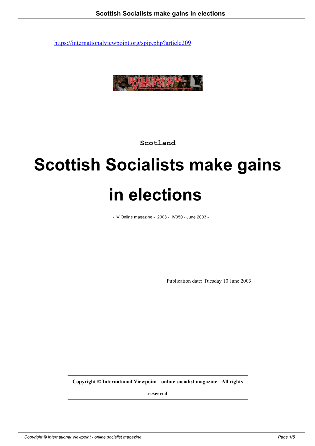 Scottish Socialists Make Gains in Elections