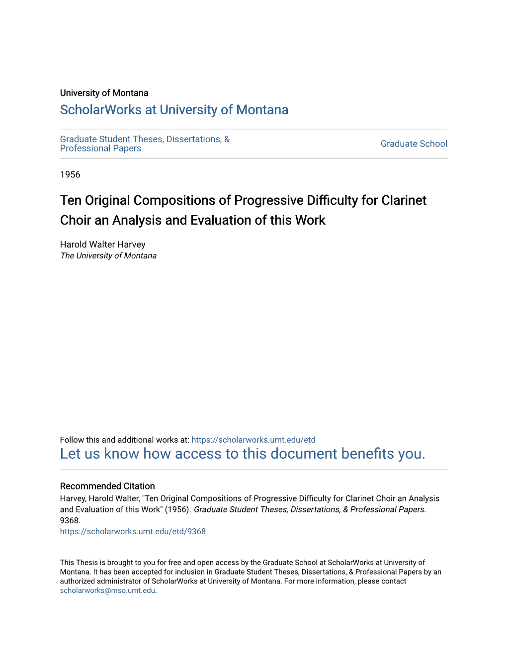 Ten Original Compositions of Progressive Difficulty for Clarinet Choir an Analysis and Evaluation of This Work