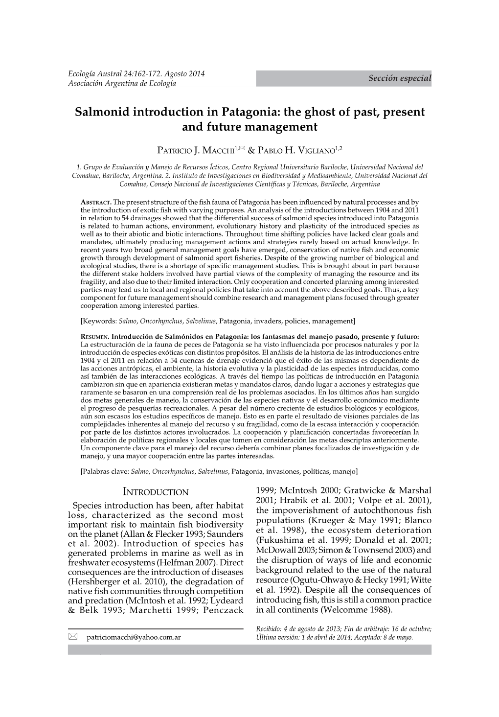 SALMONID INTRODUCTION in PATAGONIA 163 Asociación Argentina De Ecología