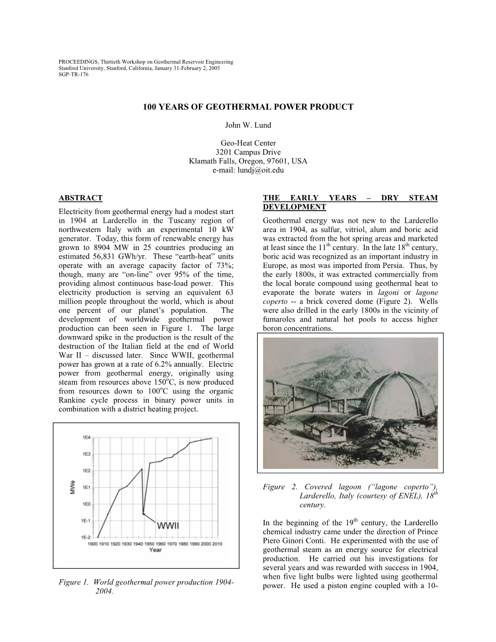 100 Years of Geothermal Power Production