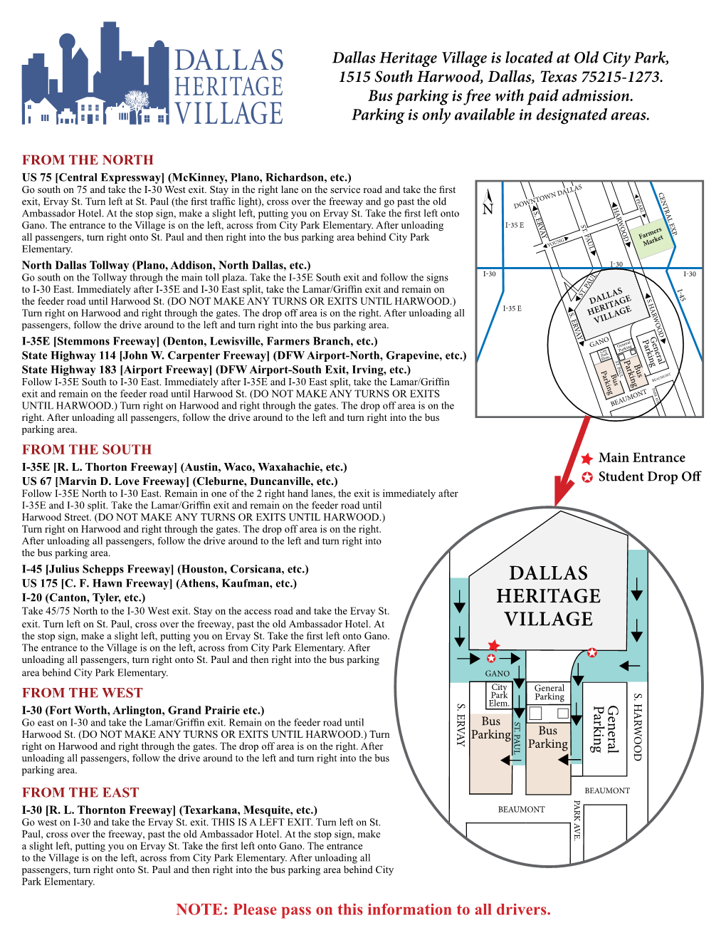 Click Here for Current Directions and Parking Information for Buses