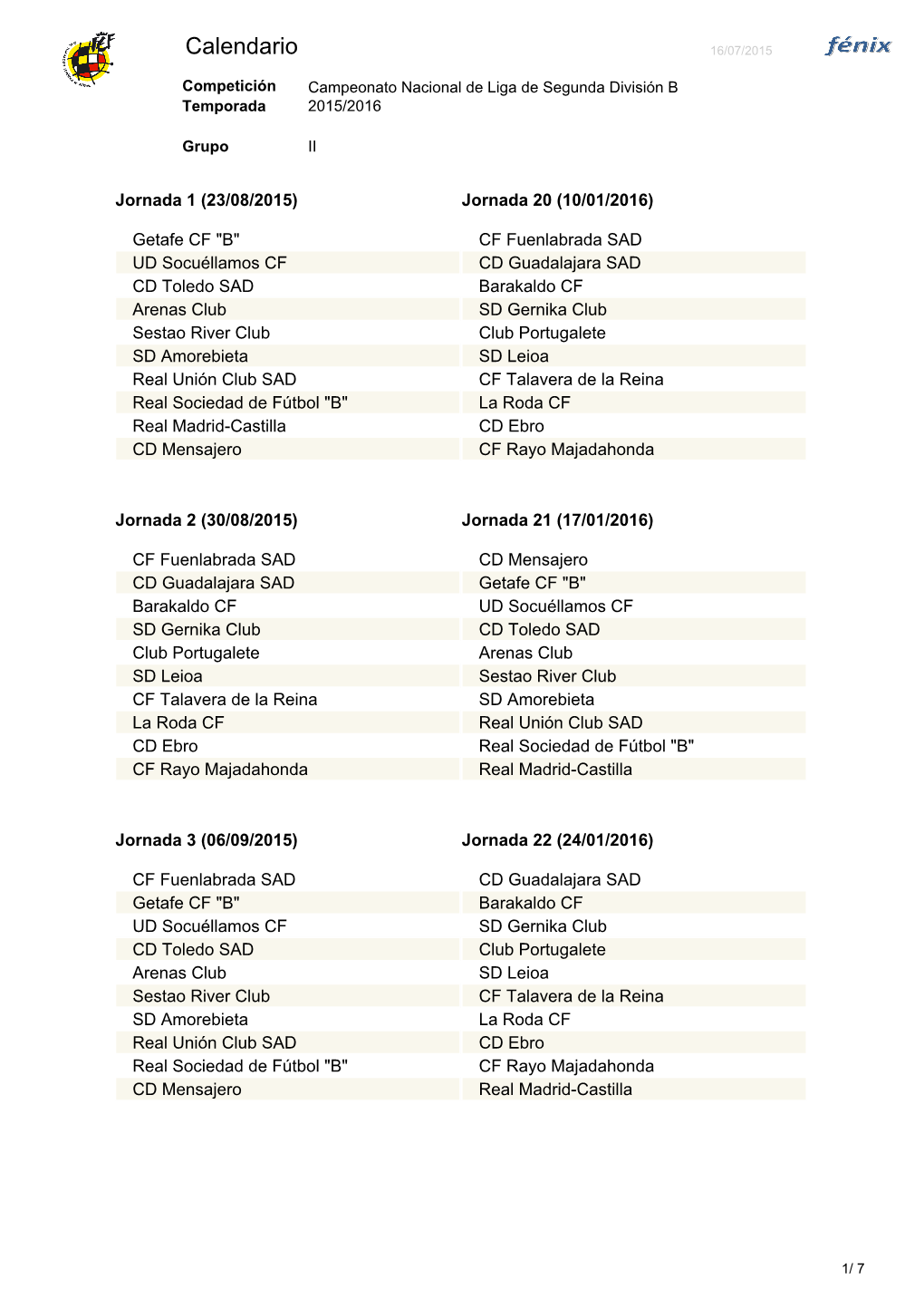 Calendario 16/07/2015