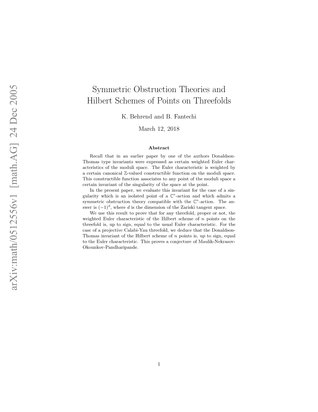 Symmetric Obstruction Theories and Hilbert Schemes of Points On