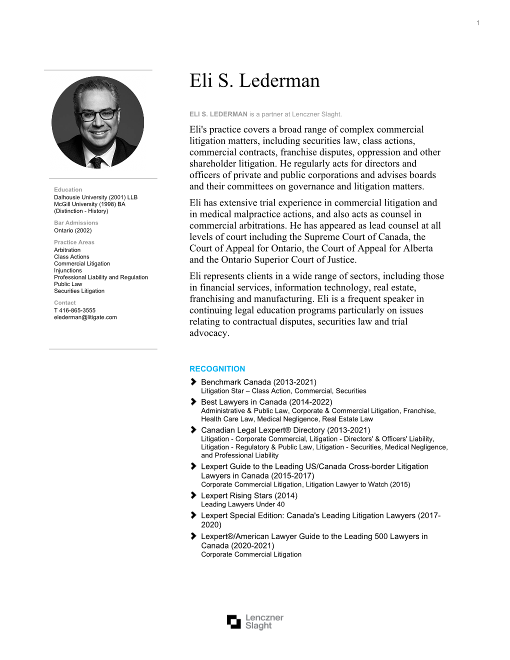 Eli S. Lederman | Lenczner Slaght