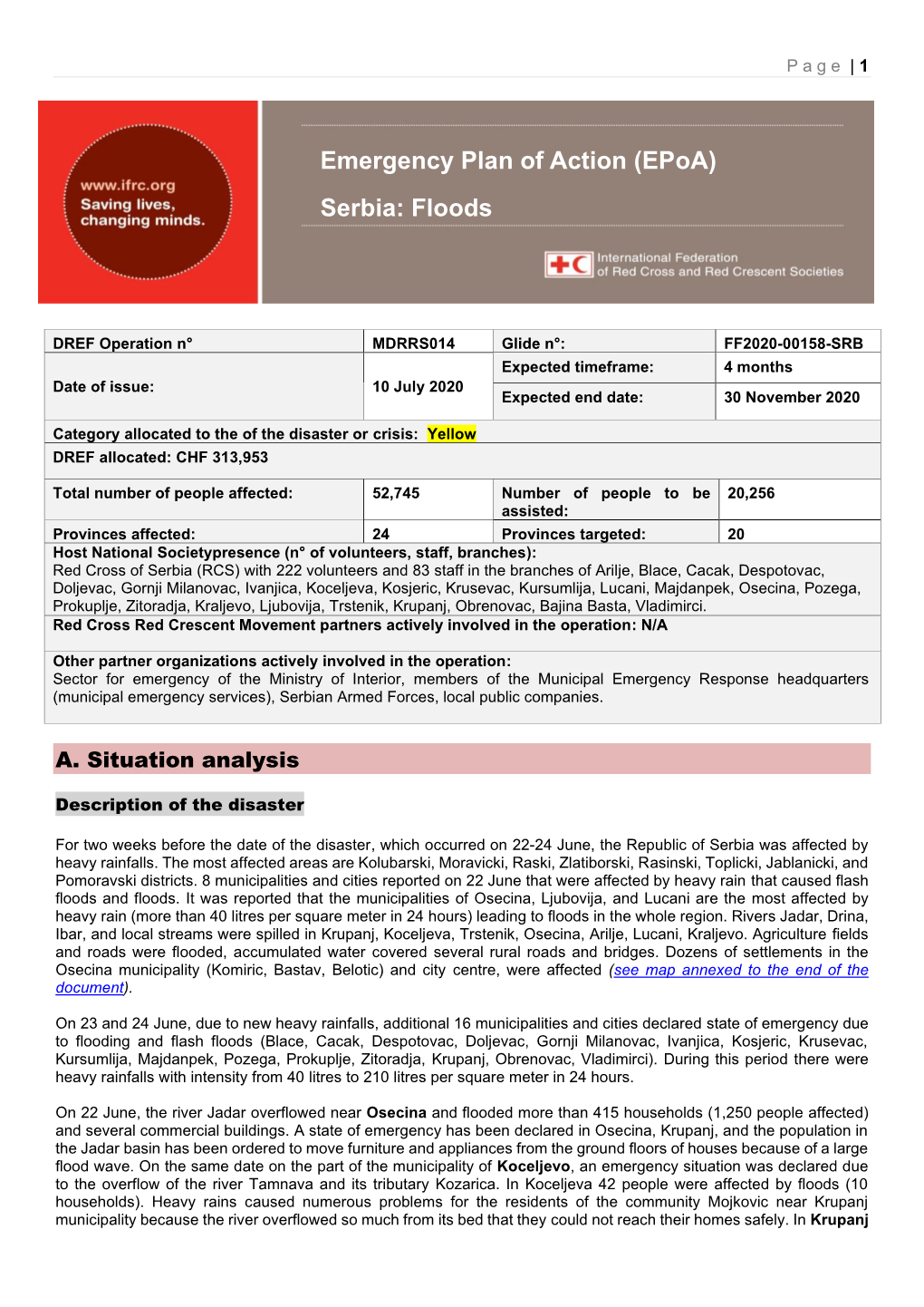 Emergency Plan of Action (Epoa) Serbia: Floods