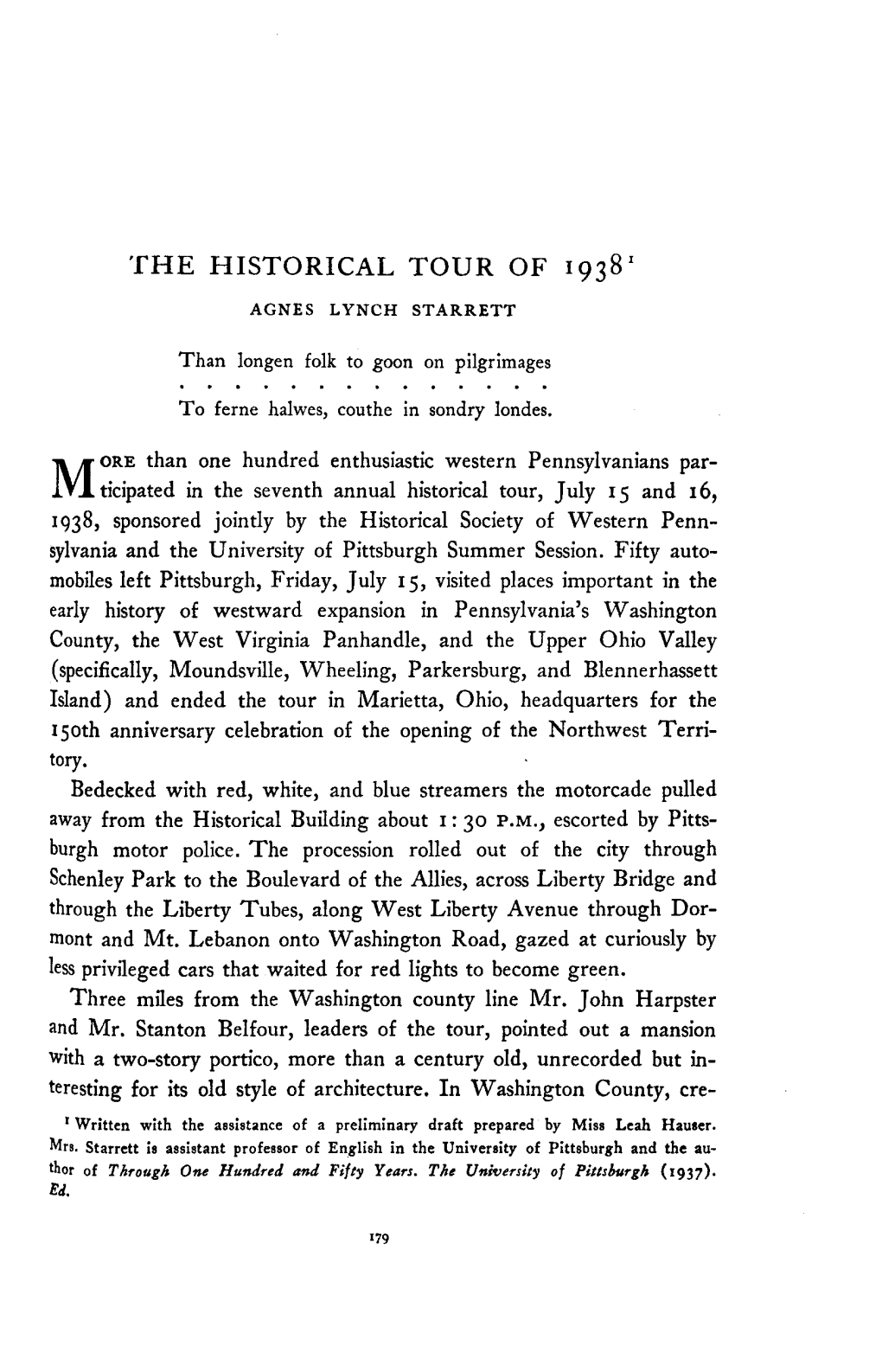 The Historical Tour of 1938 1 Agnes Lynch Starrett
