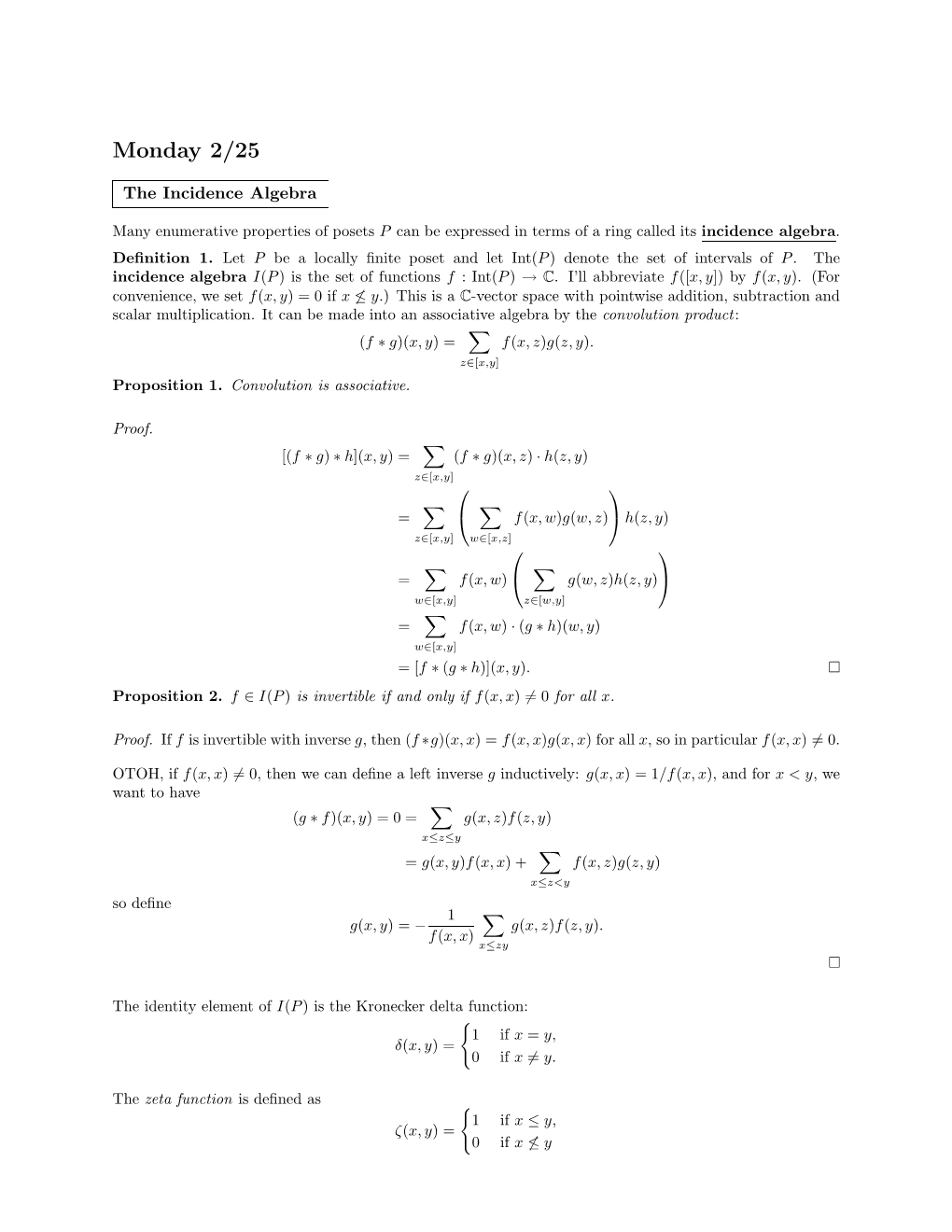 The Incidence Algebra and the Möbius Function