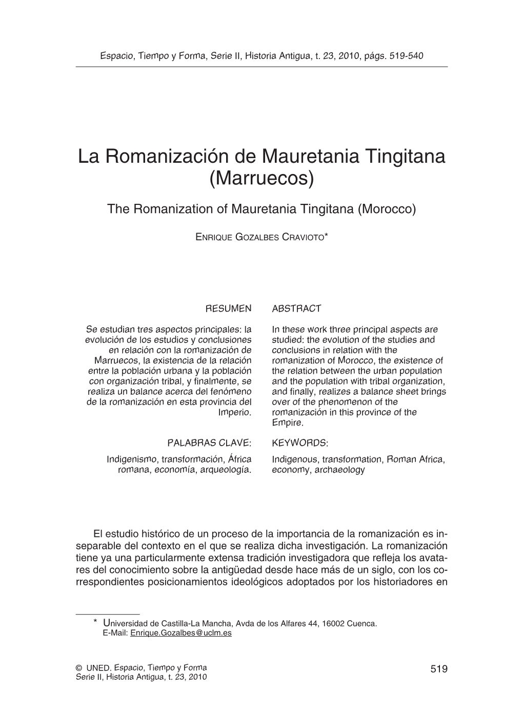La Romanización De Mauretania Tingitana (Marruecos)