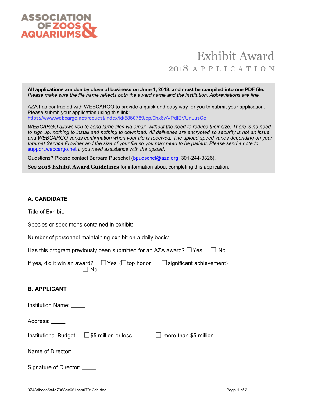 2010 AZA Exhibit Award Application