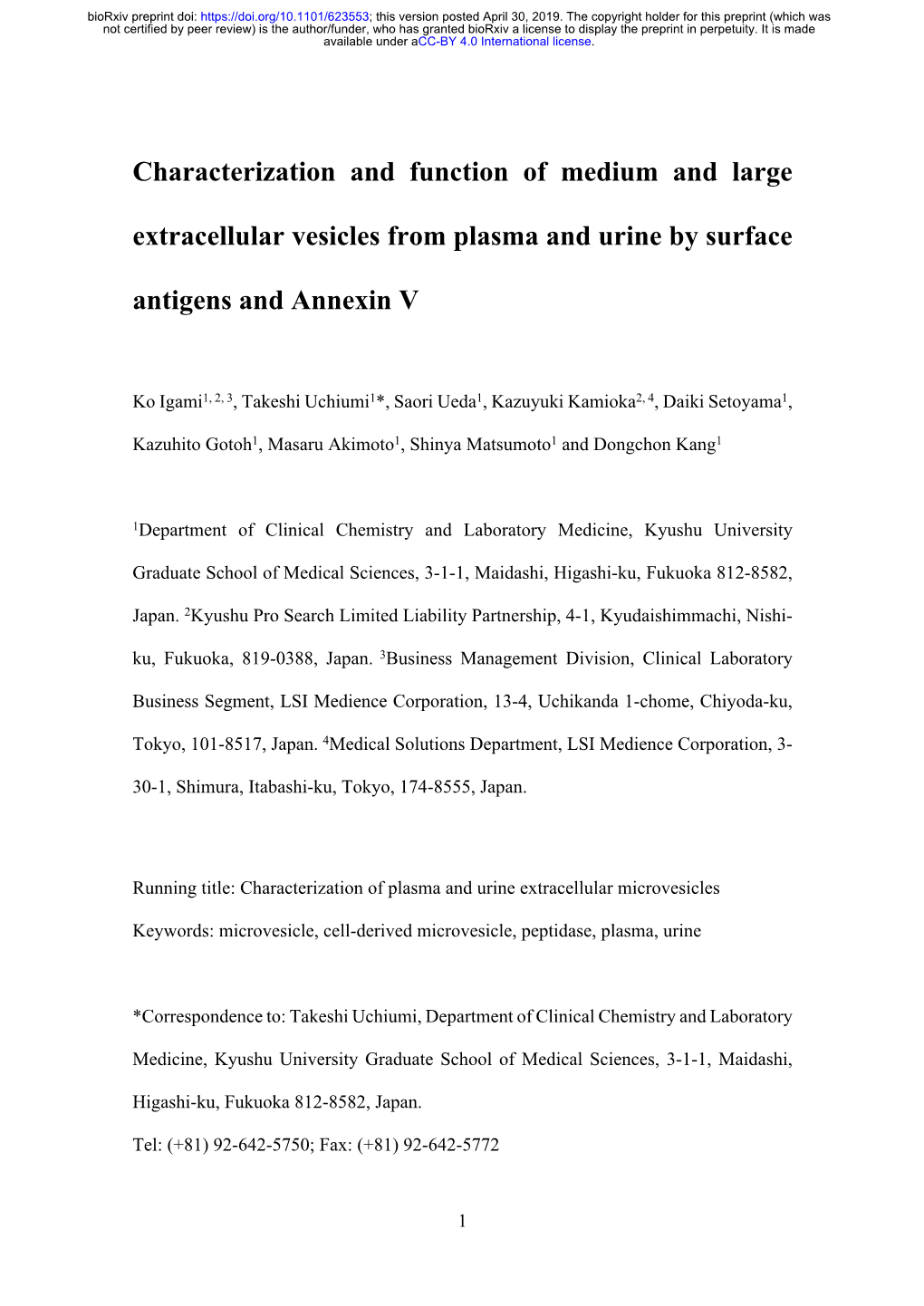 Characterization and Function of Medium and Large Extracellular