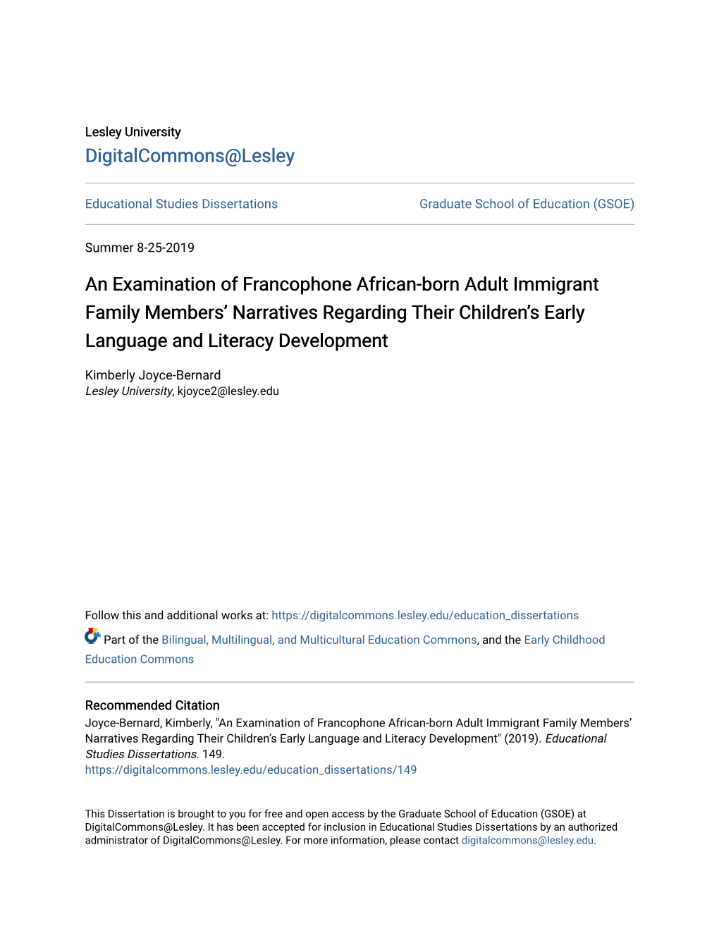 An Examination of Francophone African-Born Adult Immigrant Family Members’ Narratives Regarding Their Children’S Early Language and Literacy Development