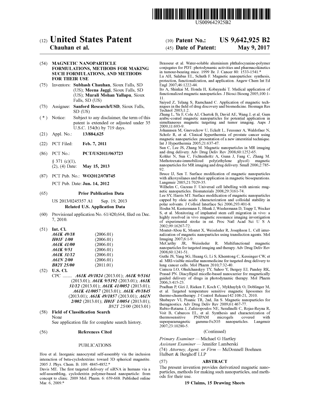 (12) United States Patent (10) Patent No.: US 9,642.925 B2 Chauhan Et Al