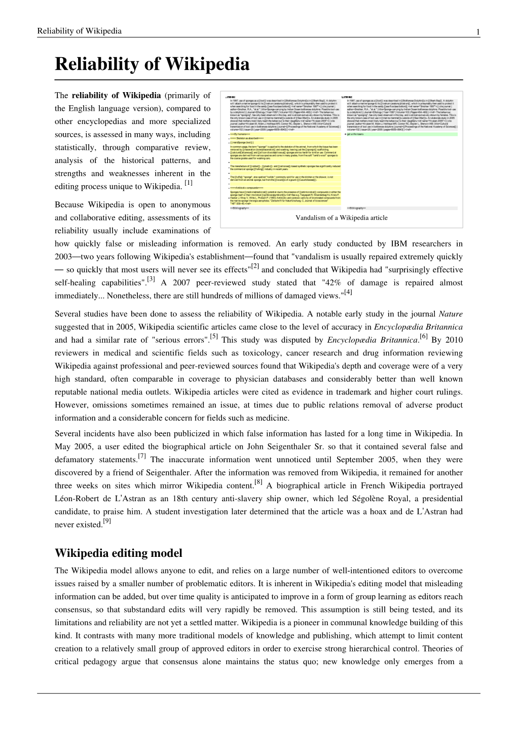 Reliability of Wikipedia 1 Reliability of Wikipedia