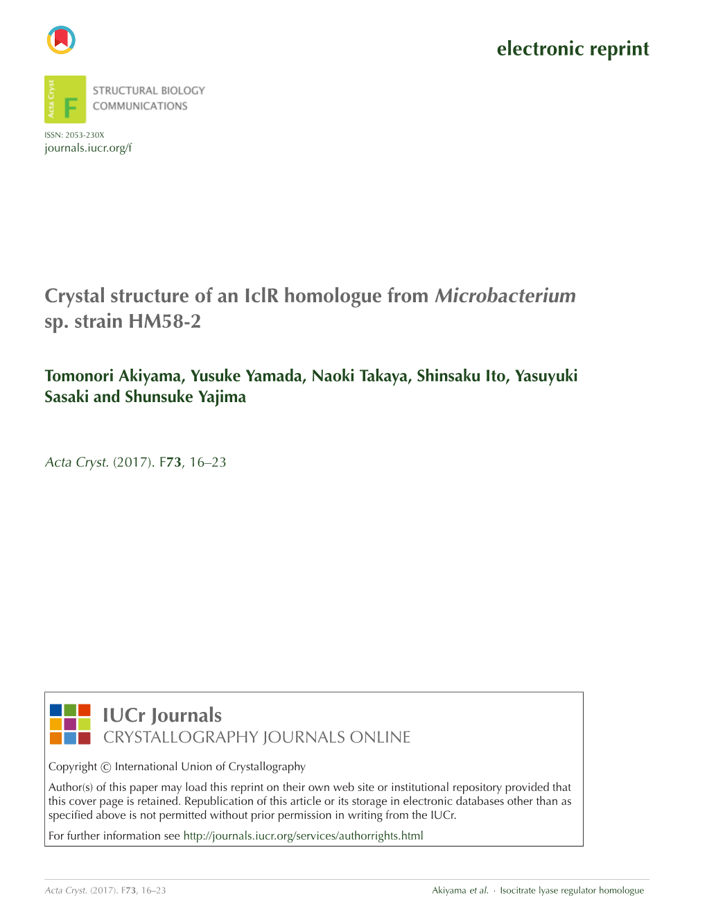 Electronic Reprint Crystal Structure of an Iclr Homologue From