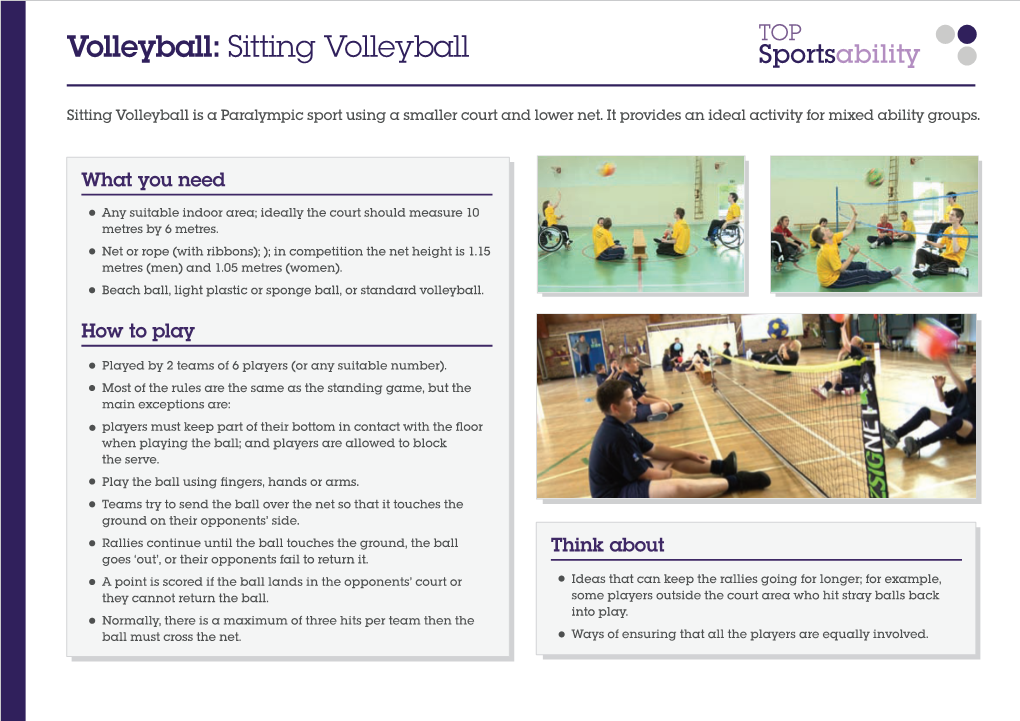 Volleyball: Sitting Volleyball Sportsability