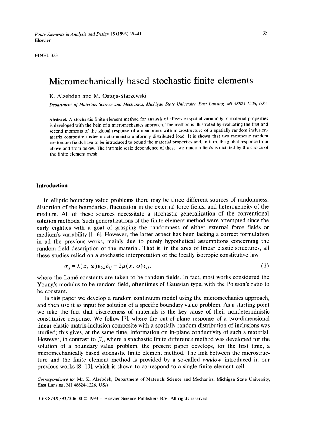 Micromechanically Based Stochastic Finite Elements