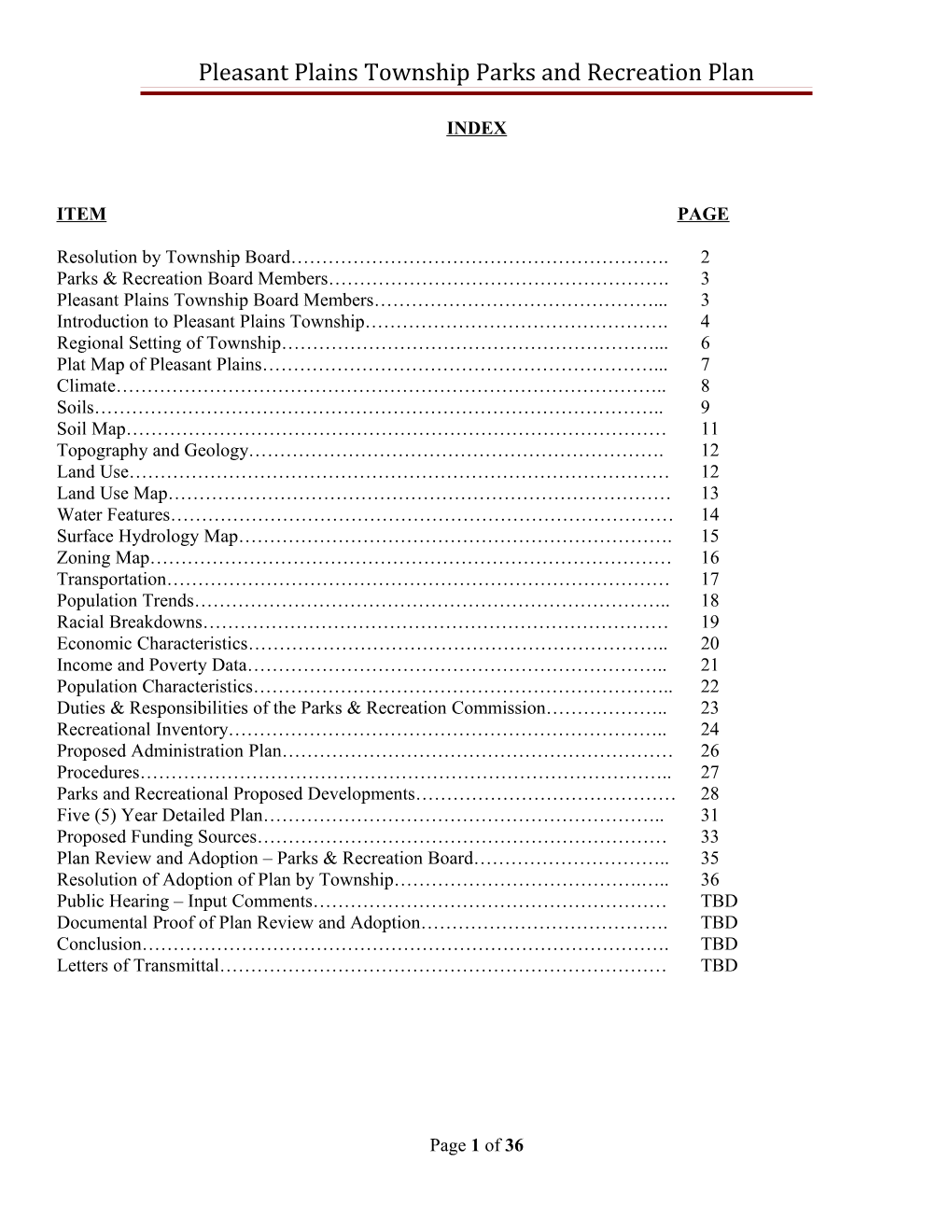 Pleasant Plains Township Parks and Recreation Plan